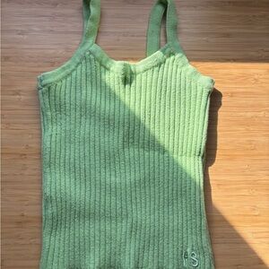 Green Ribbed Knit Women's Top